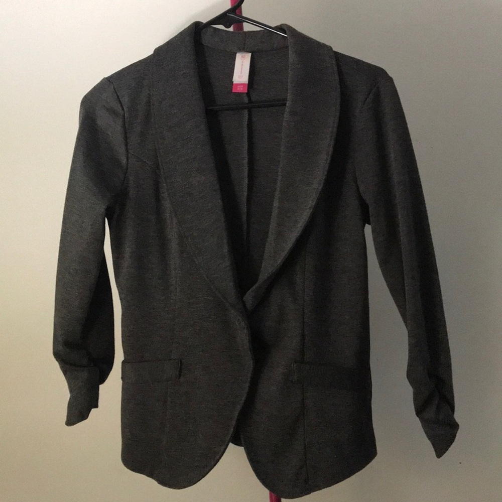 Fitted Rouched Sleeve Gray Women’s Blazer
